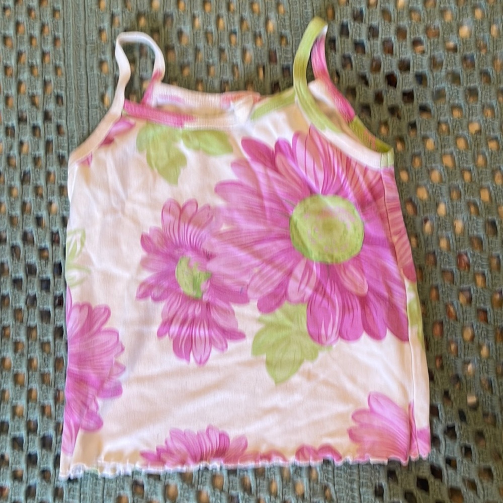 Saturday Morning White With Pink Flowers Camisole Top